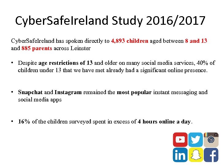 Cyber. Safe. Ireland Study 2016/2017 Cyber. Safe. Ireland has spoken directly to 4, 893