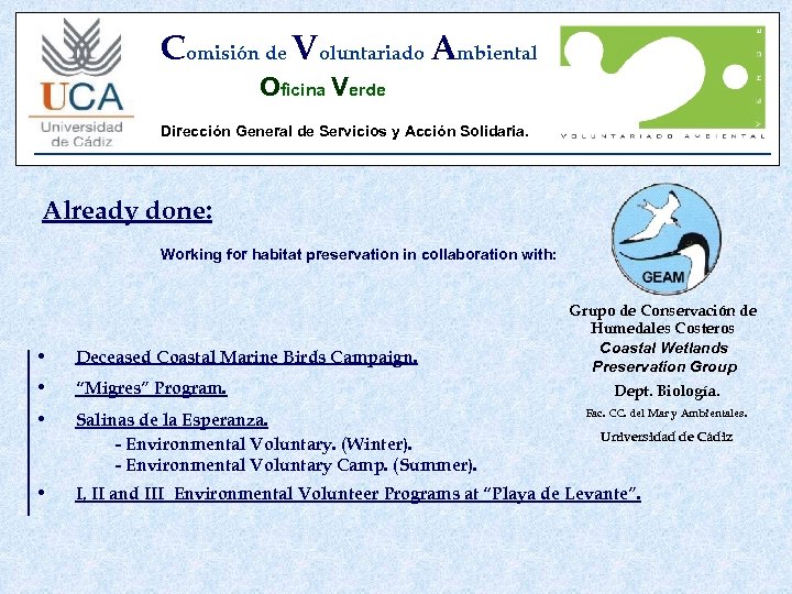 Comisión de Voluntariado Ambiental Oficina Verde Dirección General de Servicios y Acción Solidaria. Already