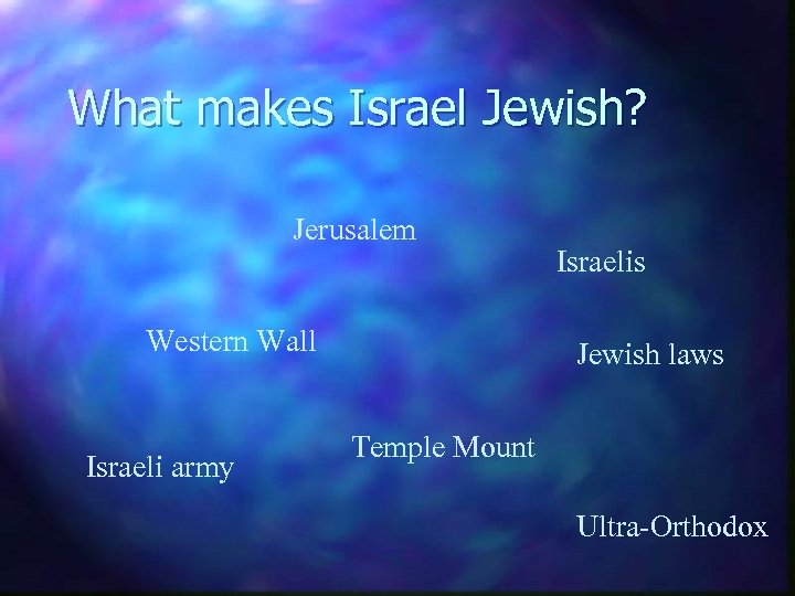 What makes Israel Jewish? Jerusalem Western Wall Israeli army Israelis Jewish laws Temple Mount