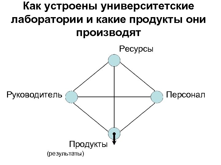 Как устроены университетские лаборатории и какие продукты они производят Ресурсы Руководитель Персонал Продукты (результаты)