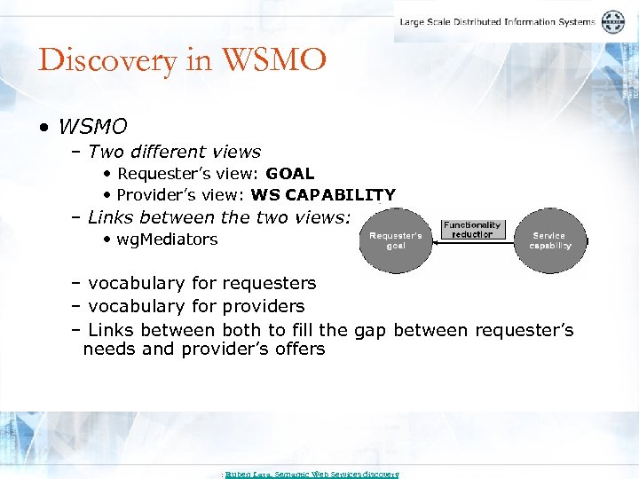 Discovery in WSMO • WSMO – Two different views • Requester’s view: GOAL •