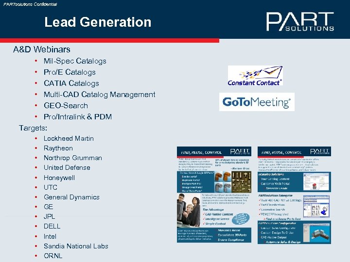 PARTsolutions Confidential Lead Generation A&D Webinars • Mil-Spec Catalogs • Pro/E Catalogs • CATIA