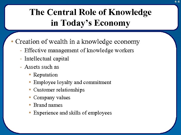 4 - 6 The Central Role of Knowledge in Today’s Economy • Creation of