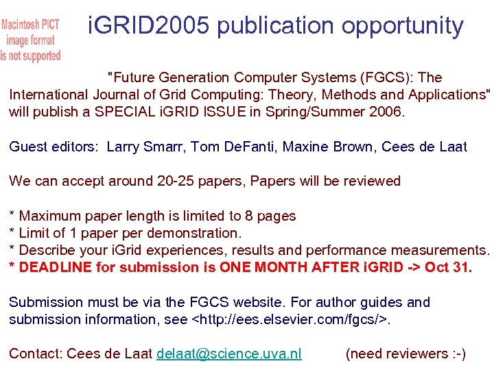 i. GRID 2005 publication opportunity "Future Generation Computer Systems (FGCS): The International Journal of