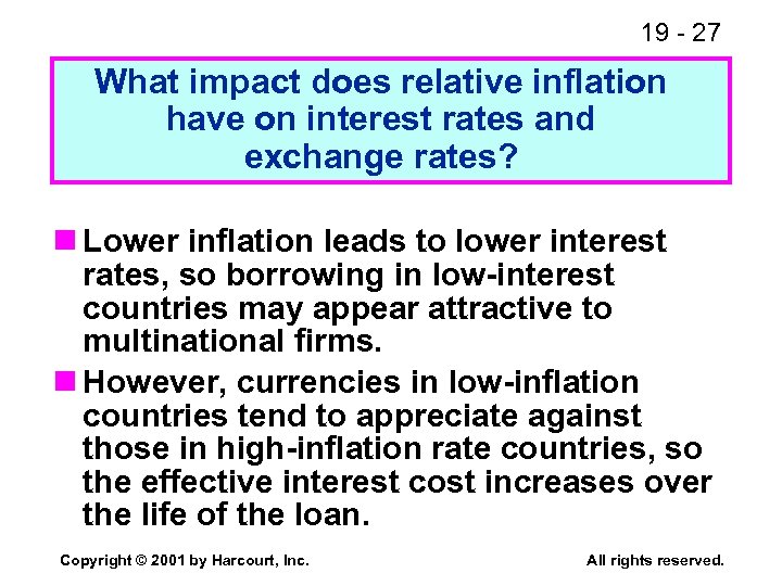19 - 27 What impact does relative inflation have on interest rates and exchange