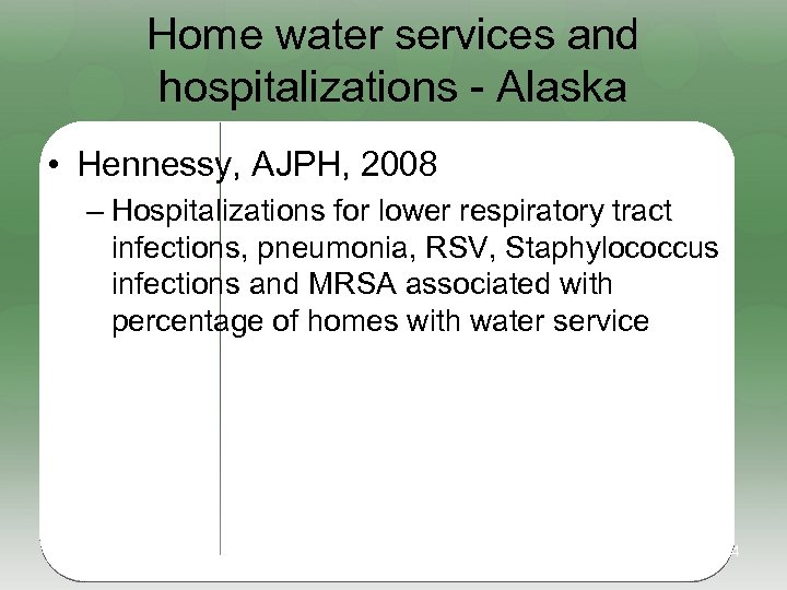 Home water services and hospitalizations - Alaska • Hennessy, AJPH, 2008 – Hospitalizations for