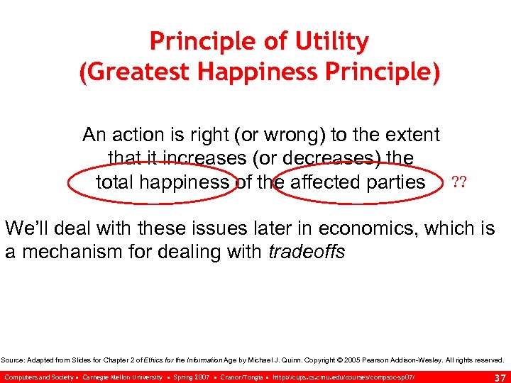Principle of Utility (Greatest Happiness Principle) An action is right (or wrong) to the