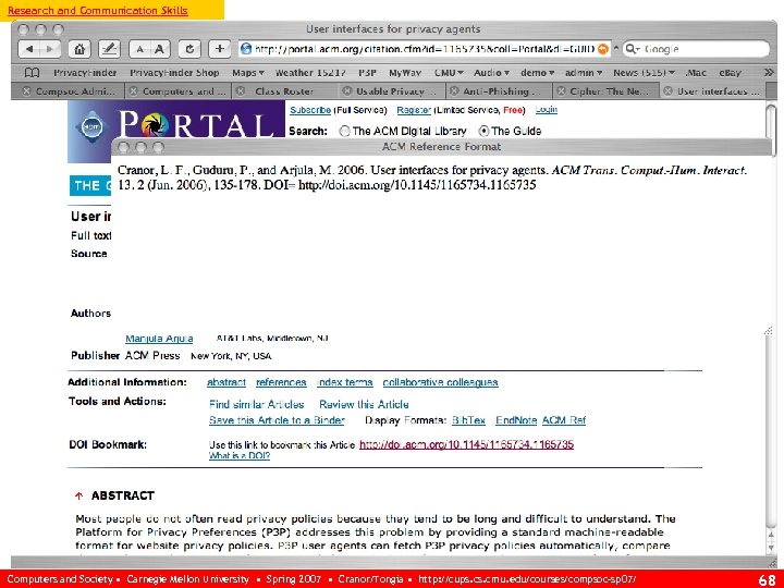 Research and Communication Skills Computers and Society • Carnegie Mellon University • Spring 2007