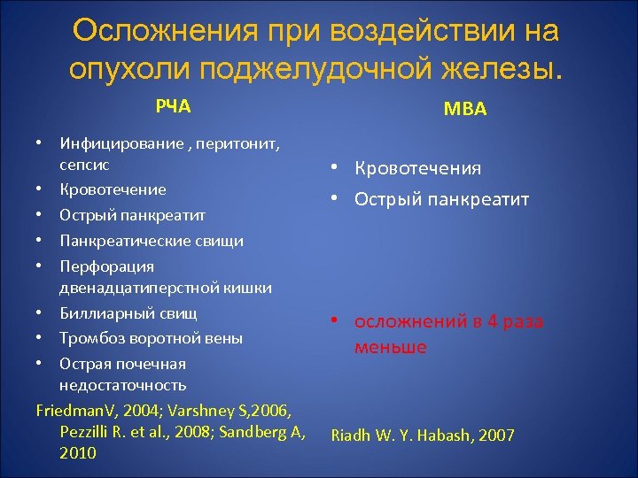 Осложнения при воздействии на опухоли поджелудочной железы. РЧА • Инфицирование , перитонит, сепсис •