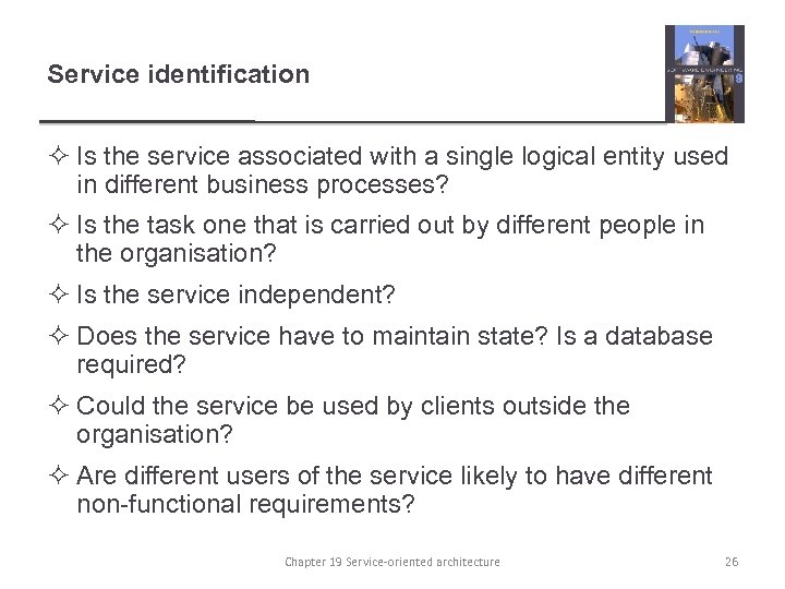Service identification ² Is the service associated with a single logical entity used in