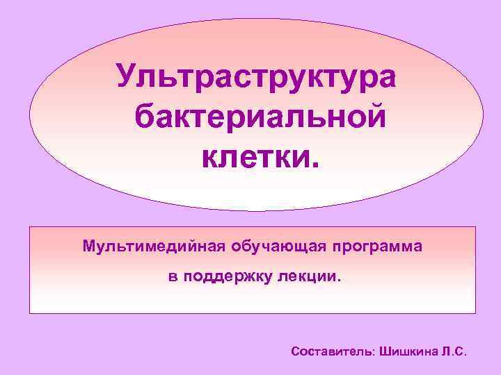 Ультраструктура бактериальной клетки. Мультимедийная обучающая программа в поддержку лекции. Составитель: Шишкина Л. С. 