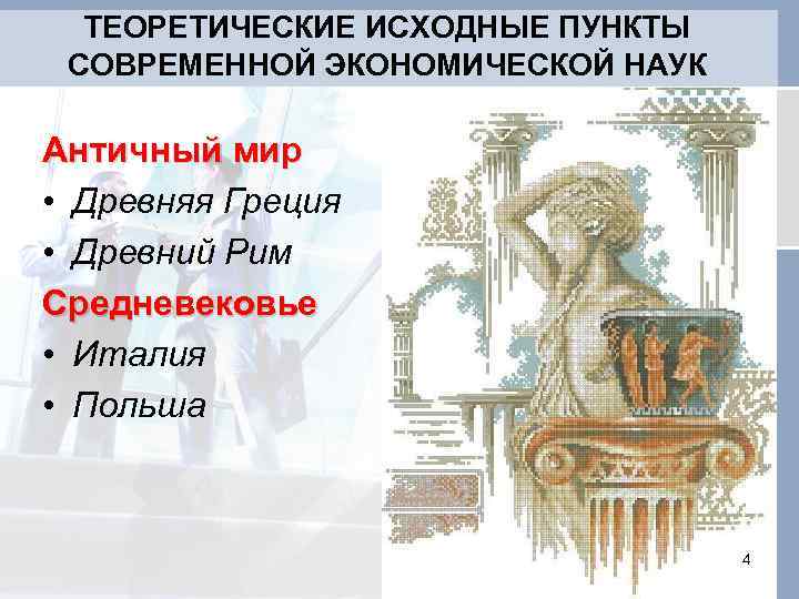 ТЕОРЕТИЧЕСКИЕ ИСХОДНЫЕ ПУНКТЫ СОВРЕМЕННОЙ ЭКОНОМИЧЕСКОЙ НАУК Античный мир • Древняя Греция • Древний Рим