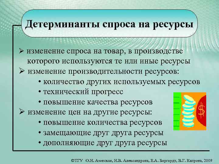 Детерминанты спроса на ресурсы Ø изменение спроса на товар, в производстве которого используются те