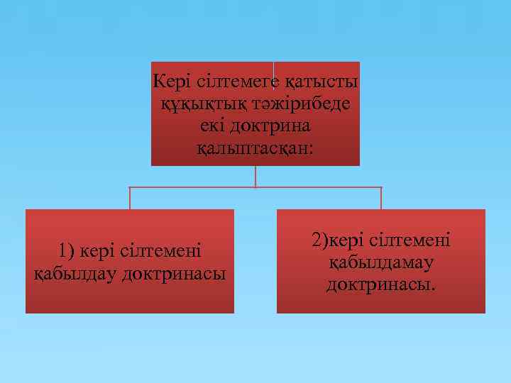 Кері сілтемеге қатысты құқықтық тәжірибеде екі доктрина қалыптасқан: 1) кері сілтемені қабылдау доктринасы 2)кері