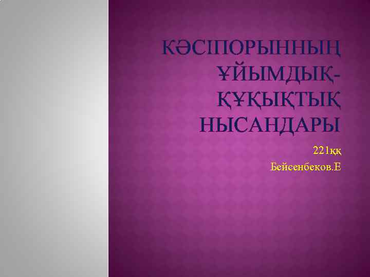 КӘСІПОРЫННЫҢ ҰЙЫМДЫҚҚҰҚЫҚТЫҚ НЫСАНДАРЫ 221ққ Бейсенбеков. Е 