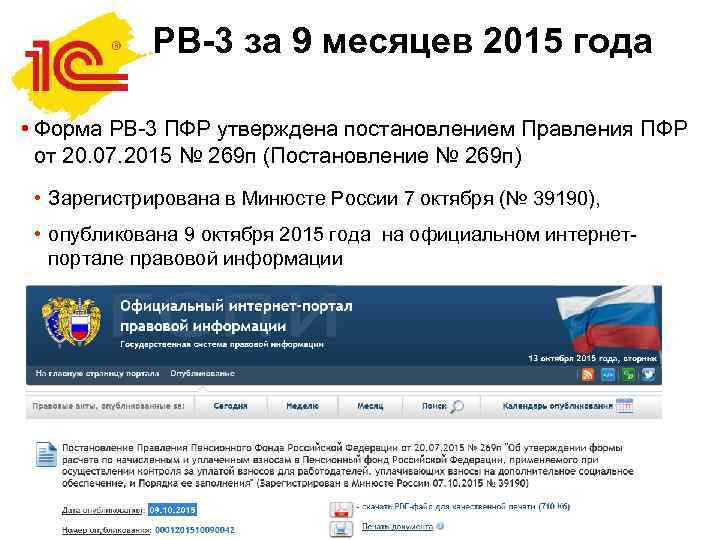 РВ-3 за 9 месяцев 2015 года • Форма РВ-3 ПФР утверждена постановлением Правления ПФР