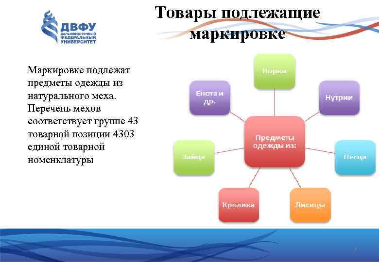 Товары подлежащие маркировке Маркировке подлежат предметы одежды из натурального меха. Перечень мехов соответствует группе