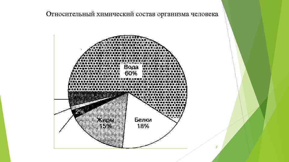 Относительный химический состав организма человека 8 