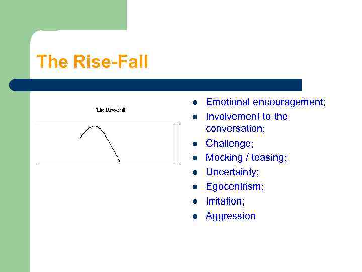 The Rise-Fall l l l l Emotional encouragement; Involvement to the conversation; Challenge; Mocking