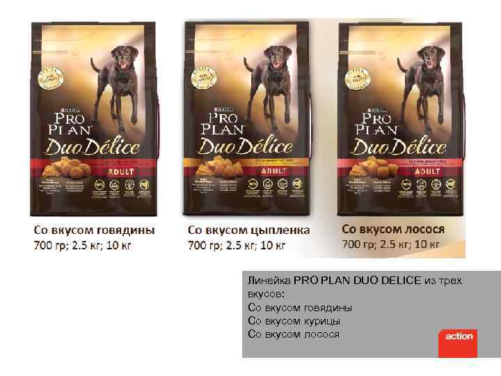 Линейка PRO PLAN DUO DELICE из трех вкусов: Со вкусом говядины Со вкусом курицы