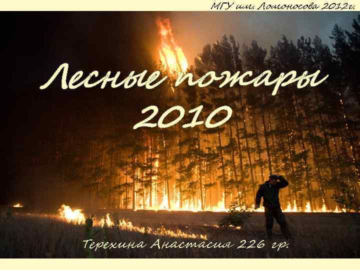 МГУ им. Ломоносова 2012 г. Лесные пожары 2010 Терехина Анастасия 226 гр. 