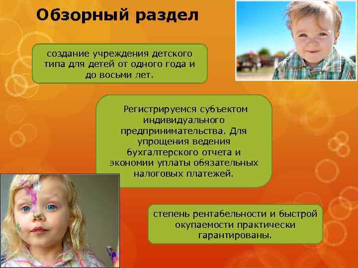 Обзорный раздел создание учреждения детского типа для детей от одного года и до восьми
