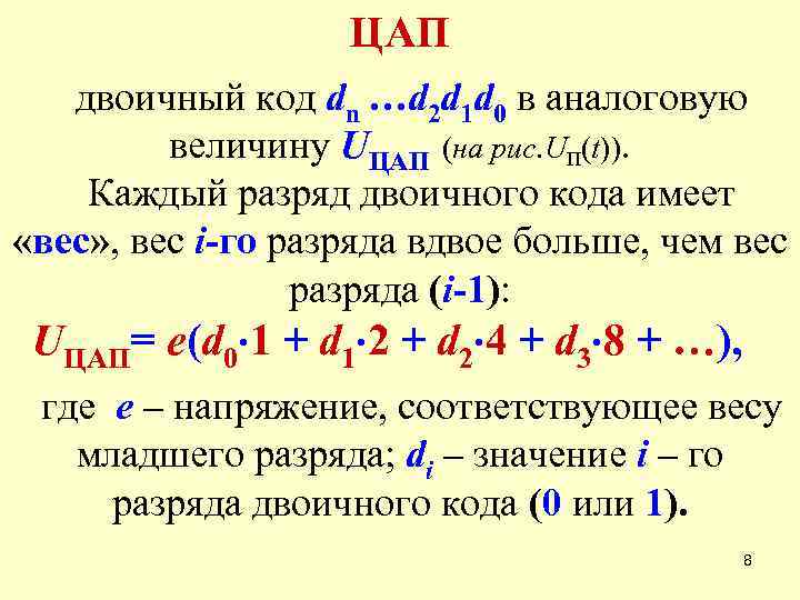 ЦАП двоичный код dn …d 2 d 1 d 0 в аналоговую величину UЦАП