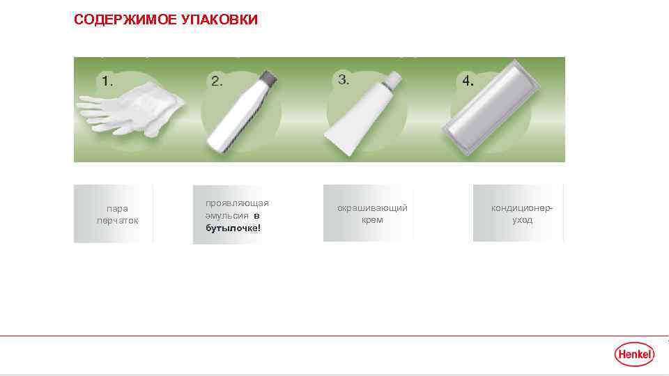 СОДЕРЖИМОЕ УПАКОВКИ пара перчаток 18 February 2018 проявляющая эмульсия в бутылочке! Henkel Beauty Care