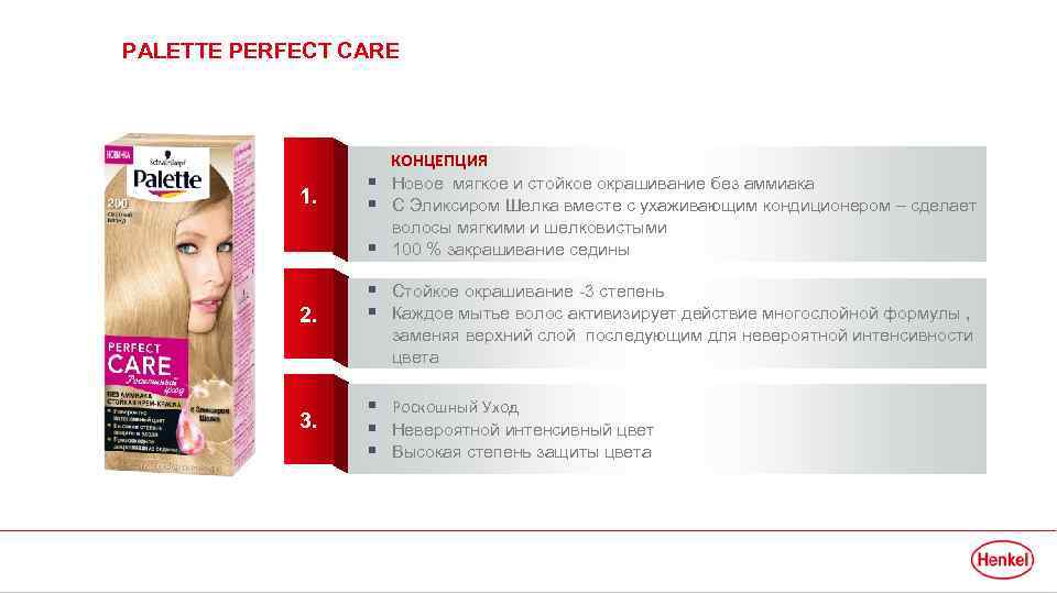 PALETTE PERFECT CARE 1. § § § 2. 3. КОНЦЕПЦИЯ Новое мягкое и стойкое