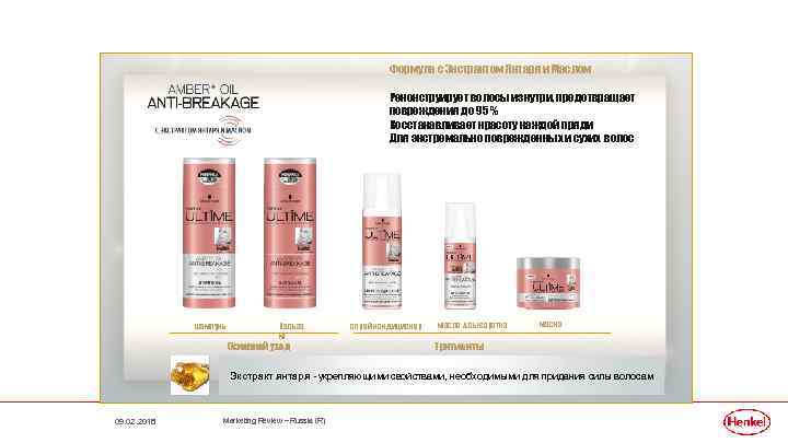 Формула с Экстрактом Янтаря и Маслом Реконструирует волосы изнутри, предотвращает повреждения до 95 %