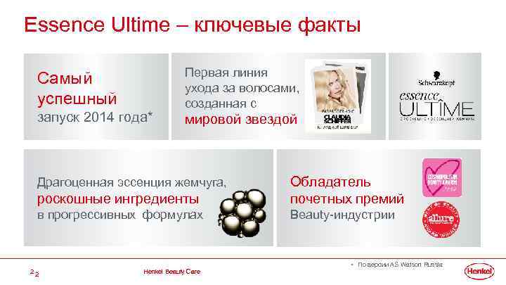 Essence Ultime – ключевые факты Самый успешный запуск 2014 года* Первая линия ухода за
