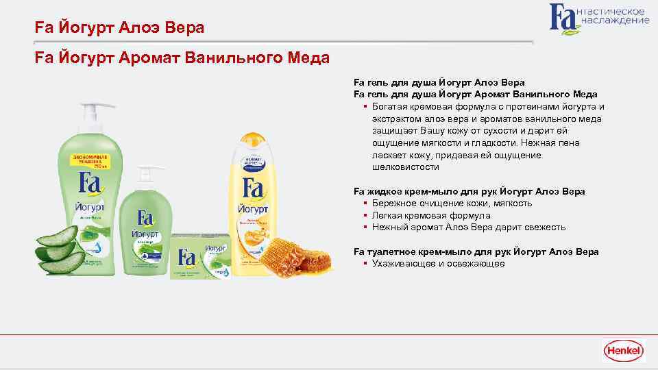Fa Йогурт Алоэ Вера Fa Йогурт Аромат Ванильного Меда Fa гель для душа Йогурт