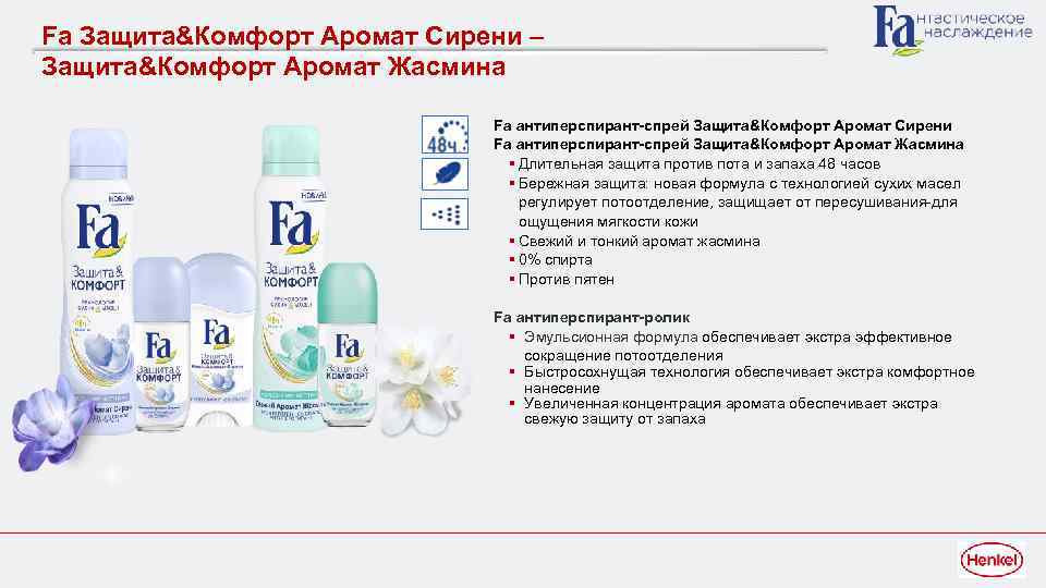 Fa Защита&Комфорт Аромат Сирени – Защита&Комфорт Аромат Жасмина Fа антиперспирант-спрей Защита&Комфорт Аромат Сирени Fа