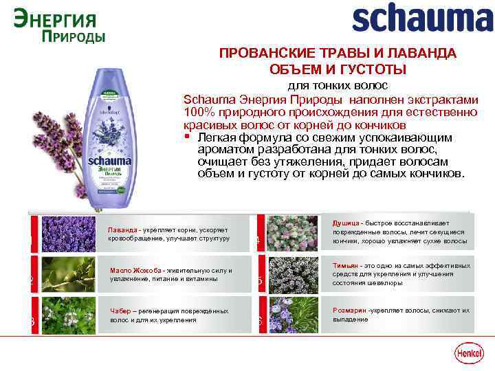 ПРОВАНСКИЕ ТРАВЫ И ЛАВАНДА ОБЪЕМ И ГУСТОТЫ для тонких волос Schauma Энергия Природы наполнен