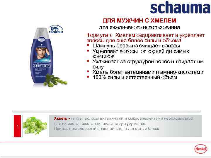 ДЛЯ МУЖЧИН С ХМЕЛЕМ для ежедневного использования Формула с Хмелем оздоравливает и укрепляет волосы