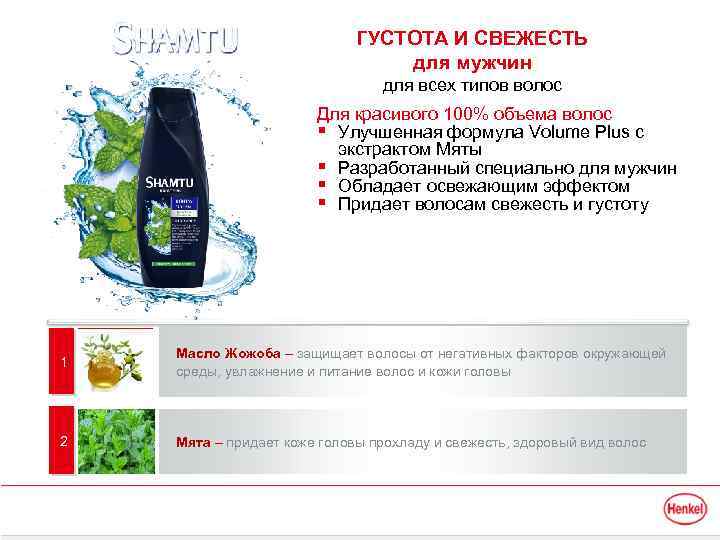 ГУСТОТА И СВЕЖЕСТЬ для мужчин для всех типов волос Для красивого 100% объема волос