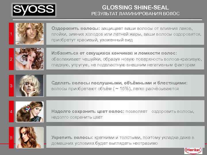 GLOSSING SHINE-SEAL РЕЗУЛЬТАТ ЛАМИНИРОВАНИЯ ВОЛОС 1 Оздоровить волосы: защищает ваши волосы от влияния лаков,