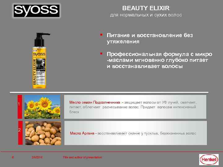 BEAUTY ELIXIR для нормальных и сухих волос § Питание и восстановление без утяжеления §