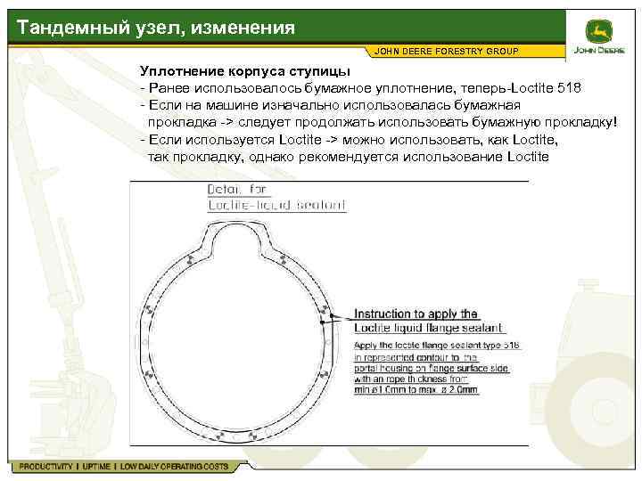 Тандемный узел, изменения JOHN DEERE FORESTRY GROUP Уплотнение корпуса ступицы - Ранее использовалось бумажное