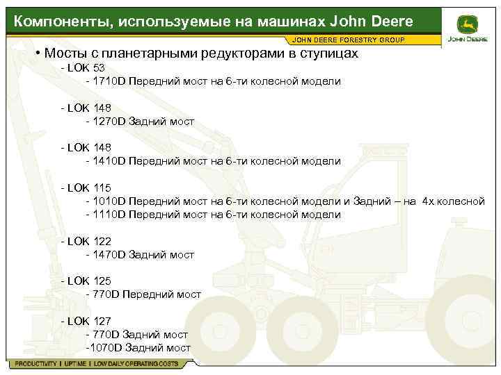 Компоненты, используемые на машинах John Deere JOHN DEERE FORESTRY GROUP • Мосты с планетарными