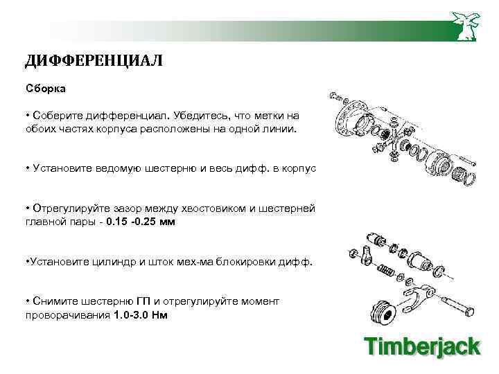 ДИФФЕРЕНЦИАЛ Сборка • Соберите дифференциал. Убедитесь, что метки на обоих частях корпуса расположены на