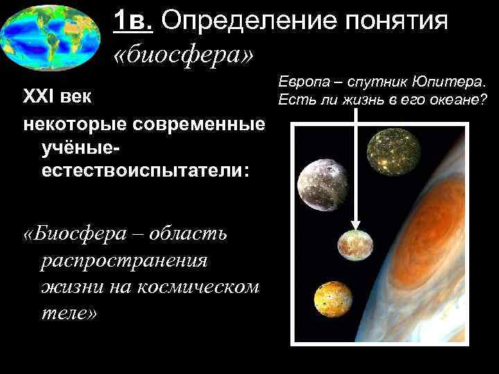 1 в. Определение понятия «биосфера» XXI век некоторые современные учёныеестествоиспытатели: «Биосфера – область распространения