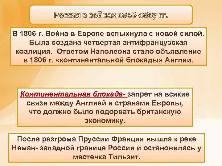 Россия в войнах 1806 -1807 гг. В 1806 г. Война в Европе вспыхнула с