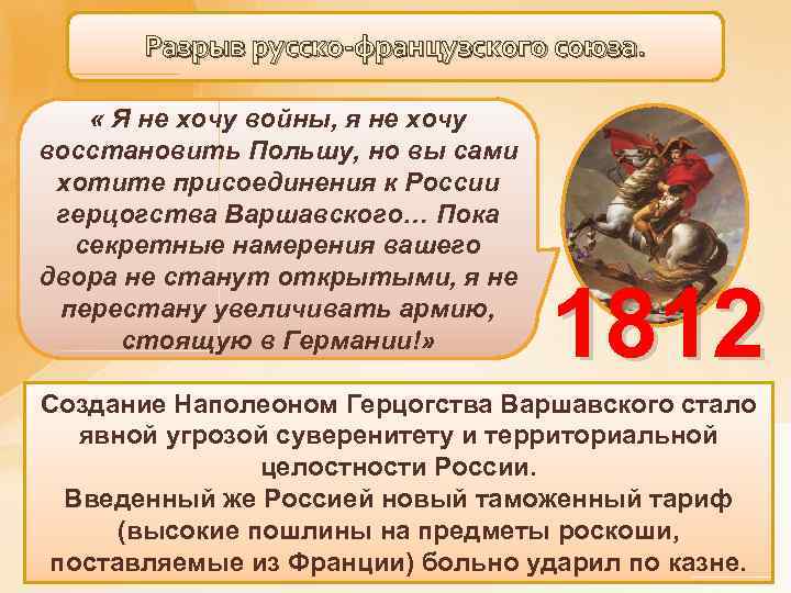 Разрыв русско-французского союза. « Я не хочу войны, я не хочу восстановить Польшу, но