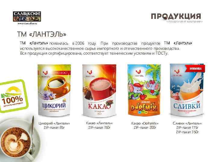 TM «ЛАНТЭЛЬ» ТМ «Лантэль» появилась в 2006 году. При производстве продуктов ТМ «Лантэль» используется