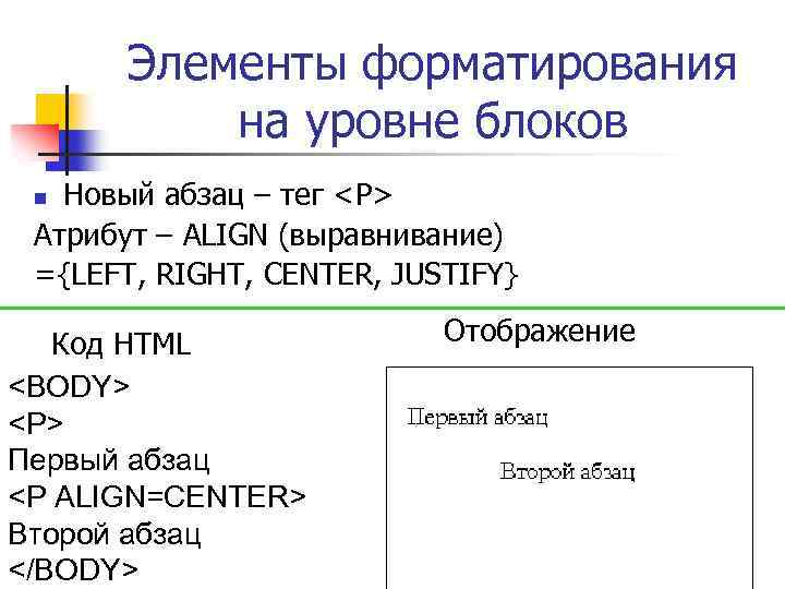 Элементы форматирования