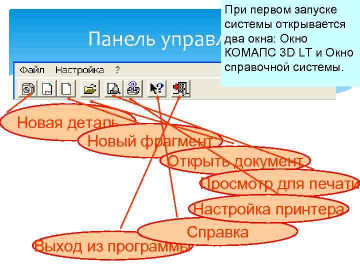 При первом запуске системы открывается два окна: Окно КОМАПС 3 D LT и Окно