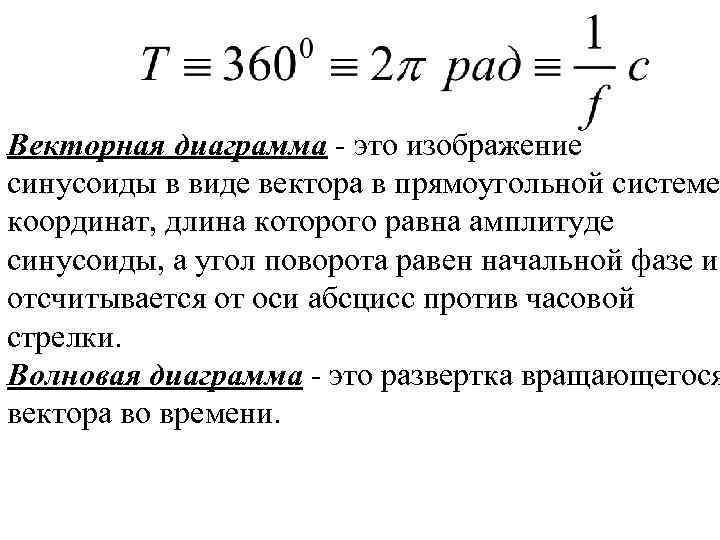 Векторная диаграмма - это изображение синусоиды в виде вектора в прямоугольной системе координат, длина
