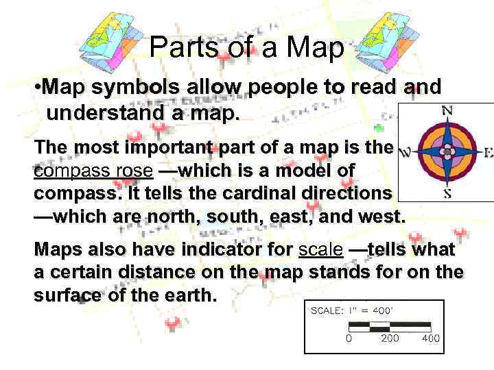 Parts of a Map • Map symbols allow people to read and understand a