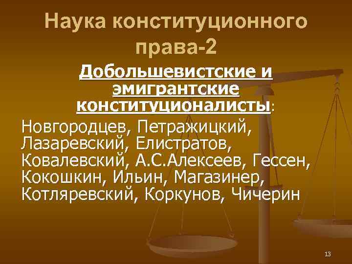 Наука конституционного права-2 Добольшевистские и эмигрантские конституционалисты: Новгородцев, Петражицкий, Лазаревский, Елистратов, Ковалевский, А. С.